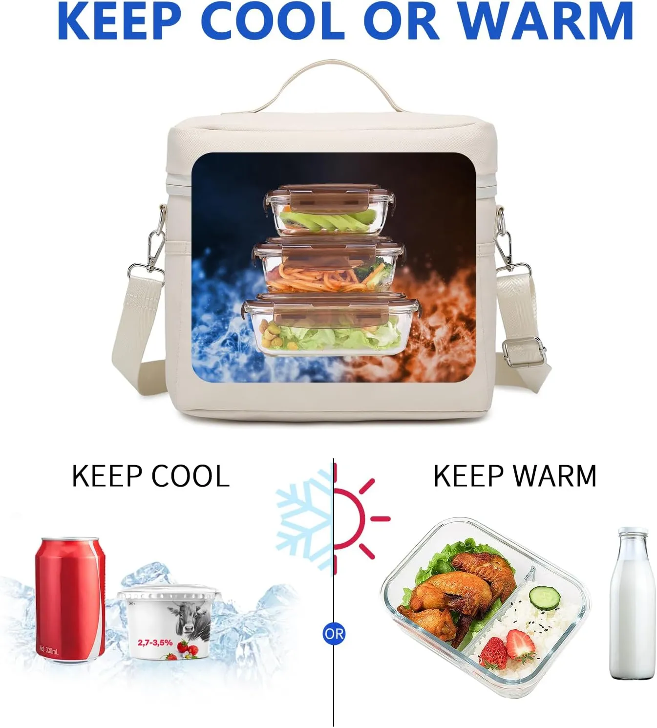 Insulated Lunch Bag for Women Adult Lunch Box Lightweight Waterproof Lunchbox Soft Cooler Reusable Lunch Bags for Work(Cream, Medium)