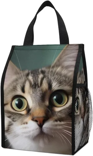 Insulated Lunch Bag for Women Men A Curious Cat Lunch Box Reusable Lunch Tote Bags Leakproof Cooler Bag Portable Lunch Container for Travel Picnic Office