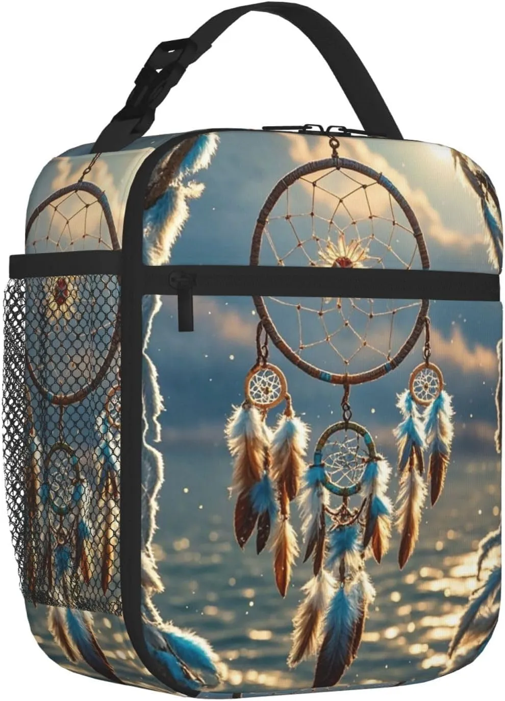 Insulated Lunch Bag for Women Men Portable Reusable Lunch Box Native American Dream Catcher Lunch Tote Bag for Work Picnic Travel
