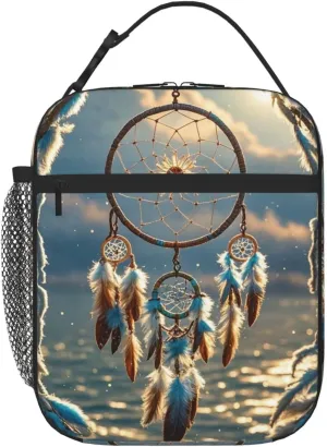 Insulated Lunch Bag for Women Men Portable Reusable Lunch Box Native American Dream Catcher Lunch Tote Bag for Work Picnic Travel