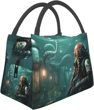 Insulated Lunch Bag for Women Reusable Lunch Box for Office Travel Thermal Lunchbox Cool Octopus Diver Lunch Tote Bags Leakproof Cooler Bag for Men Large Capacity Meal Bag