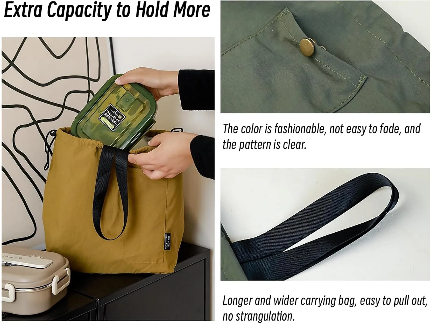 Insulated Lunch Bag for Women, Waterproof Foldable Lightweight Lunch Box with Drawstring Closure for Men, Cooler Tote Bag for Adult Work Office (Limestone Green)