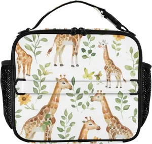 Insulated Lunch Bag Lunch box Cooler Bag for Women Men Giraffis Herbaceous Reusable Portable with Shoulder Strap