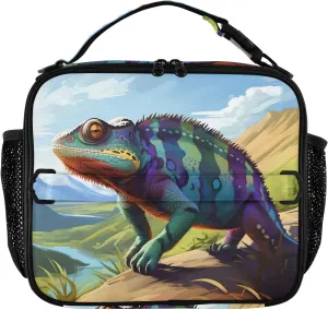 Insulated Lunch Bag Lunch box Cooler Bag for Women Men Lizard Chameleon 1 Reusable Portable with Shoulder Strap