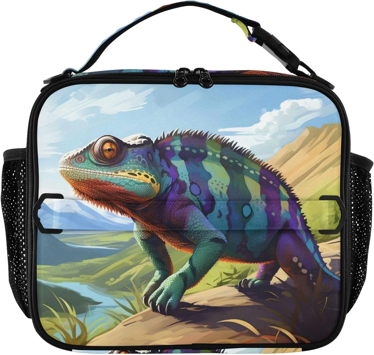 Insulated Lunch Bag Lunch box Cooler Bag for Women Men Lizard Chameleon 1 Reusable Portable with Shoulder Strap