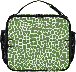 Insulated Lunch Bag Lunch box Cooler Bag for Women Men Lizard Skin Green Reusable Portable with Shoulder Strap