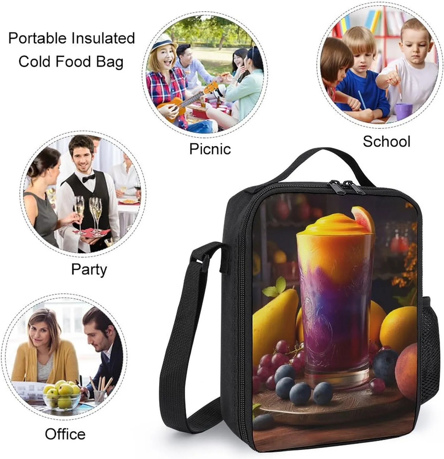 Insulated Lunch Bag Lunch Box for Women Men Mango Smoothie Lunch Tote Bags for Work Office