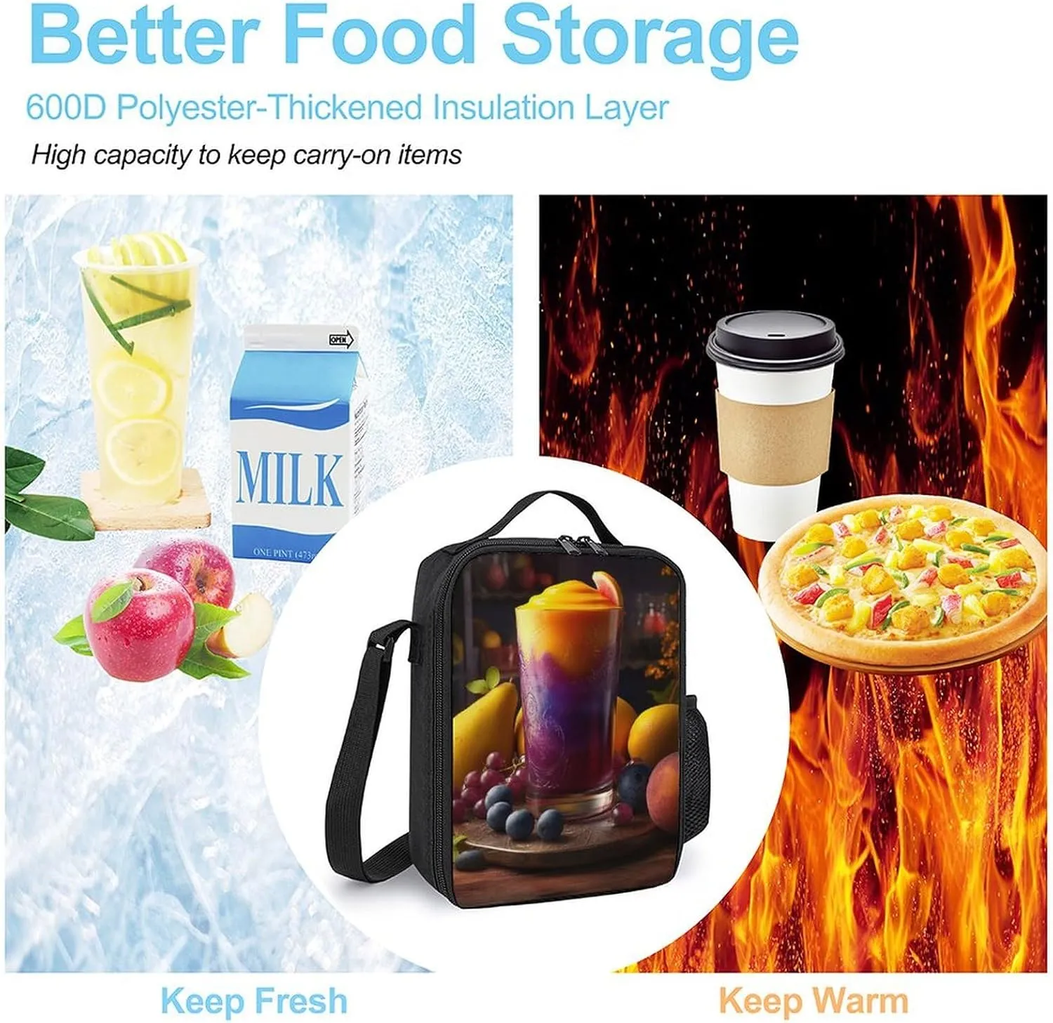 Insulated Lunch Bag Lunch Box for Women Men Mango Smoothie Lunch Tote Bags for Work Office