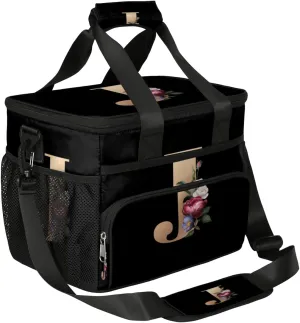 Insulated Lunch Bags for Women Men Creative J Letters Flowers Adult Large Reusable Cooler Tote Bag with Adjustable Shoulder Strap Lunch Box for Office, Picnic, Hiking, Beach