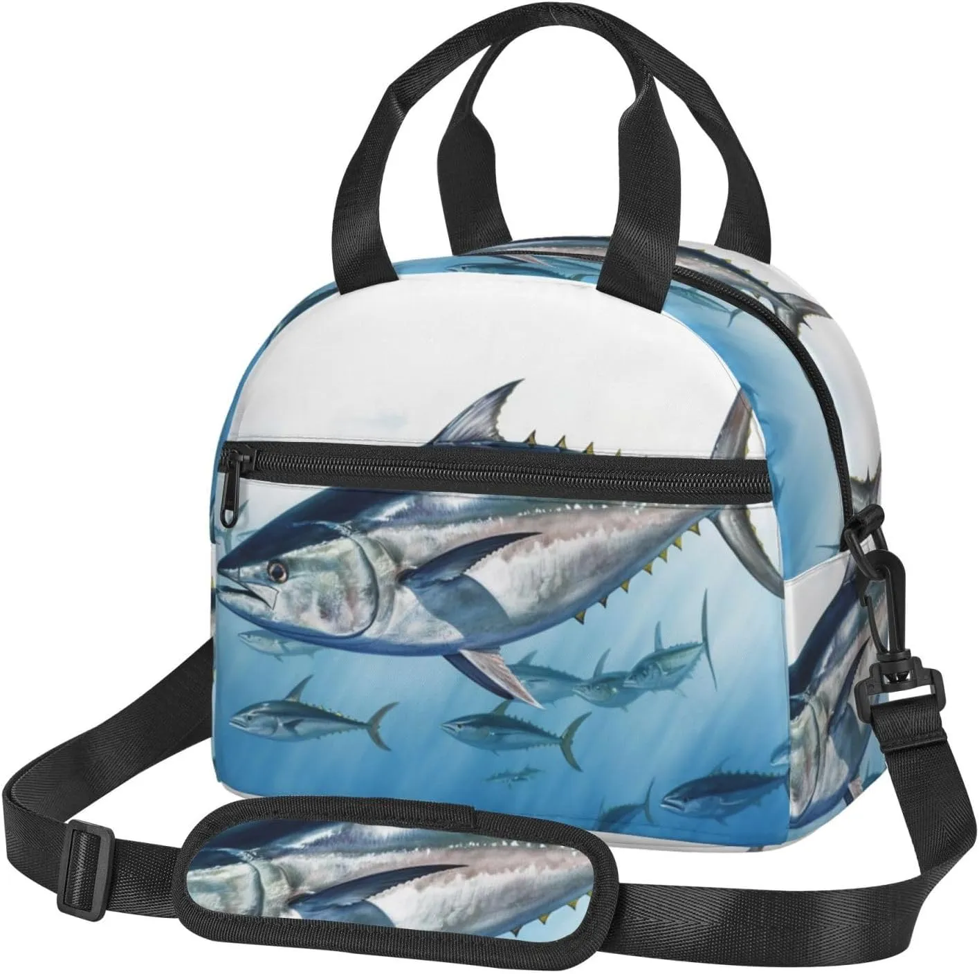 Insulated Lunch Bags for Women Men Reusable Lunch Box with Adjustable Shoulder Strap Bluefin Tuna Thunnus Cooler Bag Large Lunch Tote Bag Leakproof Lunchbox for Office Travel