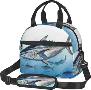 Insulated Lunch Bags for Women Men Reusable Lunch Box with Adjustable Shoulder Strap Bluefin Tuna Thunnus Cooler Bag Large Lunch Tote Bag Leakproof Lunchbox for Office Travel