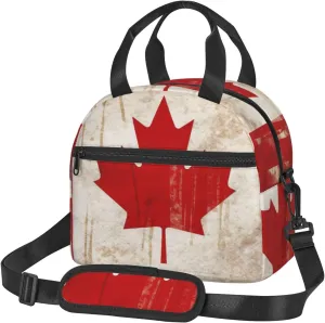 Insulated Lunch Bags for Women Men Reusable Lunch Box with Adjustable Shoulder Strap Retro Canada Flag Cooler Bag Large Lunch Tote Bag Leakproof Lunchbox for Office Travel