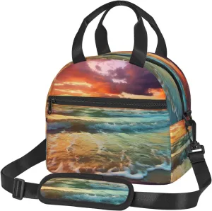 Insulated Lunch Bags for Women Reusable Lunch Box for Office Travel Thermal Lunchbox Ocean Rainbow Beach Sunset or Sunrise Lunch Tote Bags Leakproof Cooler Bag for Men Large Capacity Meal Bag