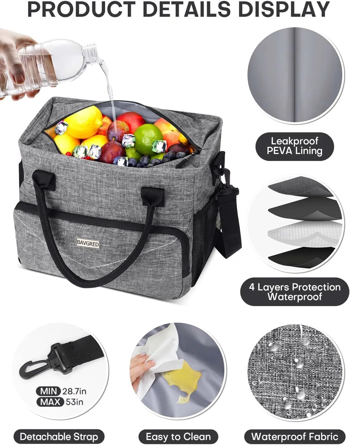 Insulated Lunch Bags, Large Capacity Leakproof Cooler Bag, Women Lunch Tote Bag with Shoulder Strap, Adult Lunch Box for Work Picnic Beach