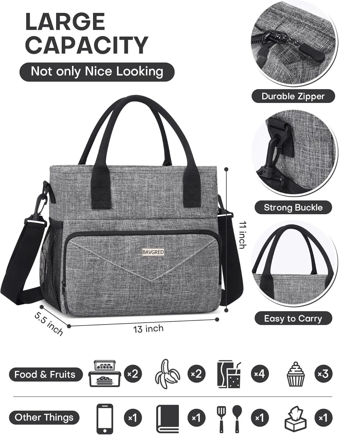 Insulated Lunch Bags, Large Capacity Leakproof Cooler Bag, Women Lunch Tote Bag with Shoulder Strap, Adult Lunch Box for Work Picnic Beach