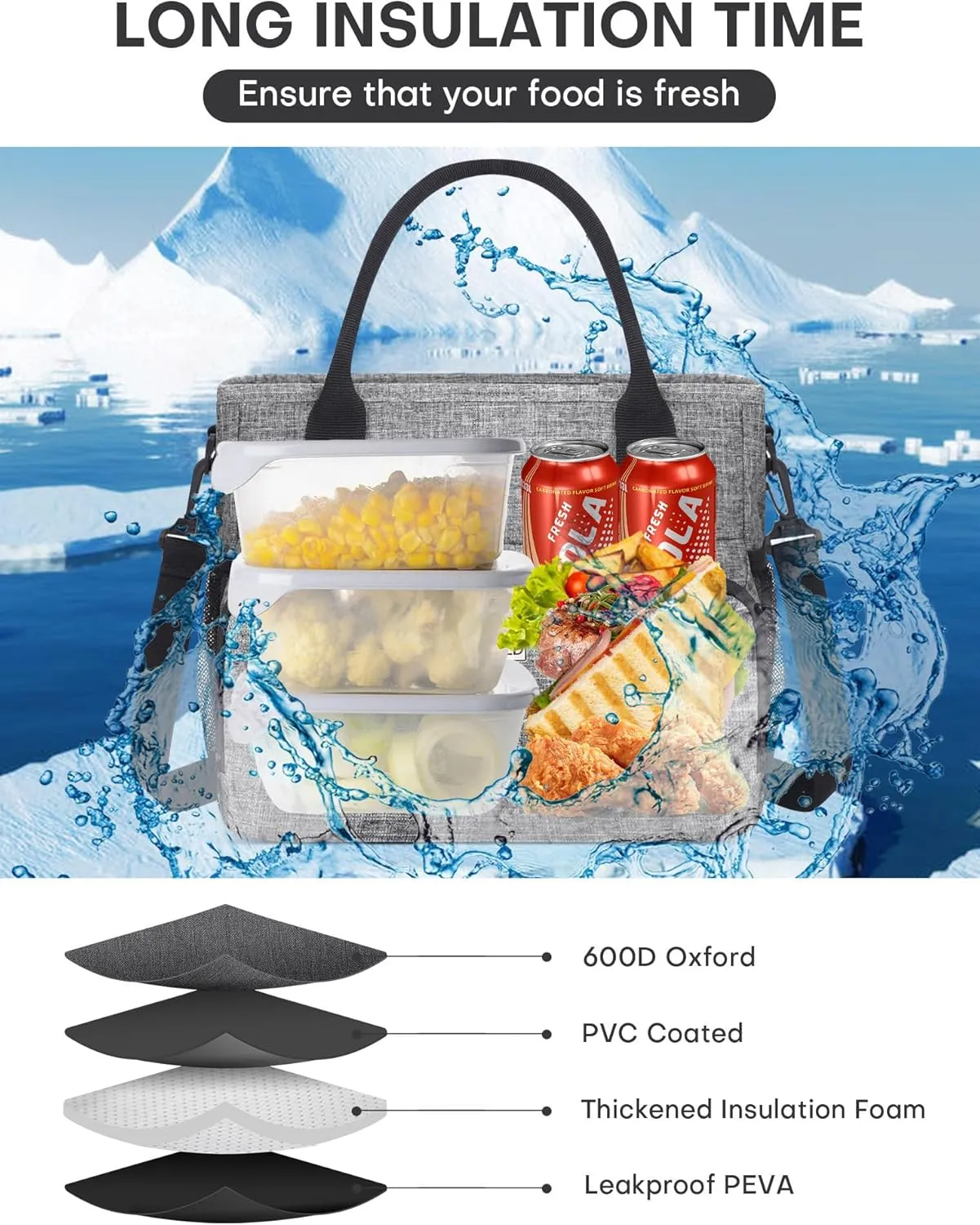 Insulated Lunch Bags, Large Capacity Leakproof Cooler Bag, Women Lunch Tote Bag with Shoulder Strap, Adult Lunch Box for Work Picnic Beach