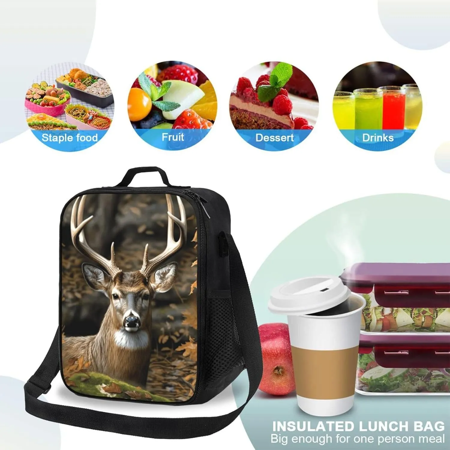 Insulated Lunch box for Men Women Reusable Lunch Bag Camouflage Deer Cooler Tote Bags for Work Picnic