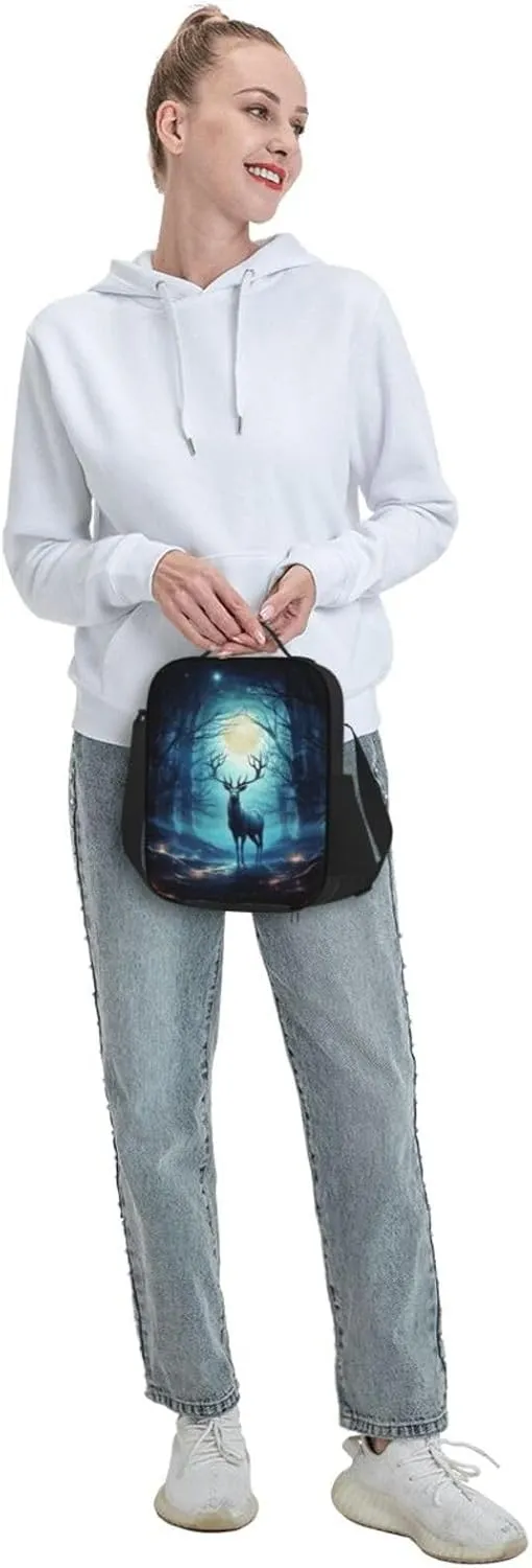 Insulated Lunch box for Men Women Reusable Lunch Bag Moonlight deer Cooler Tote Bags for Work Picnic