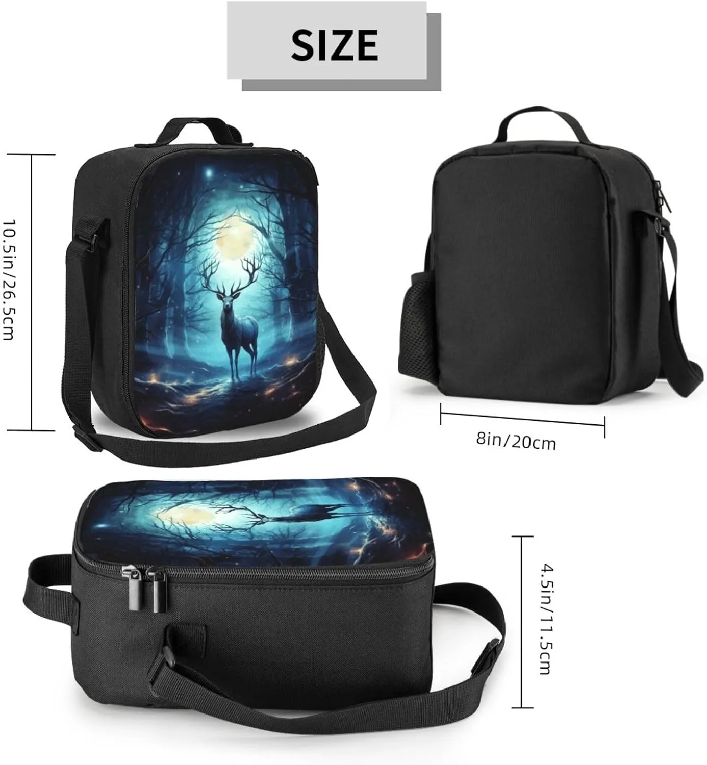 Insulated Lunch box for Men Women Reusable Lunch Bag Moonlight deer Cooler Tote Bags for Work Picnic
