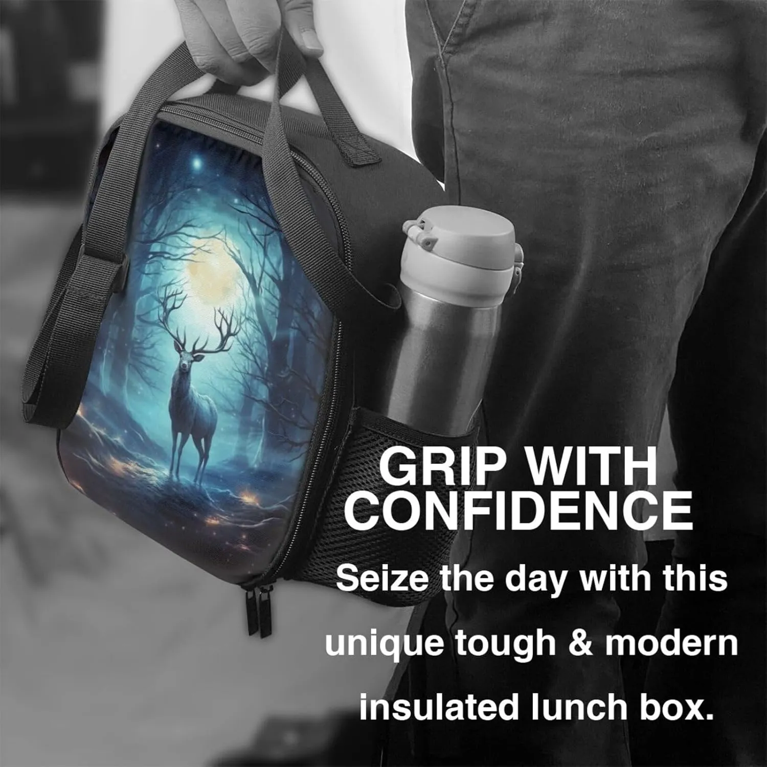 Insulated Lunch box for Men Women Reusable Lunch Bag Moonlight deer Cooler Tote Bags for Work Picnic
