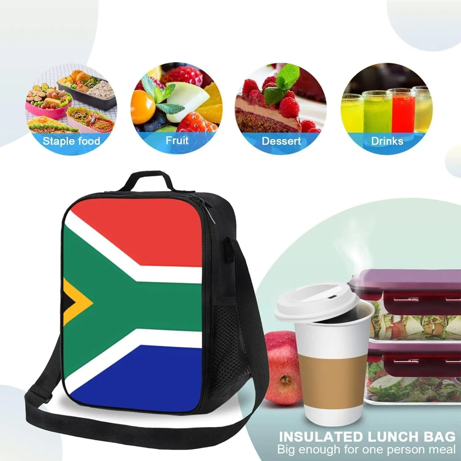 Insulated Lunch box for Men Women Reusable Lunch Bag South Africa flag Cooler Tote Bags for Work Picnic