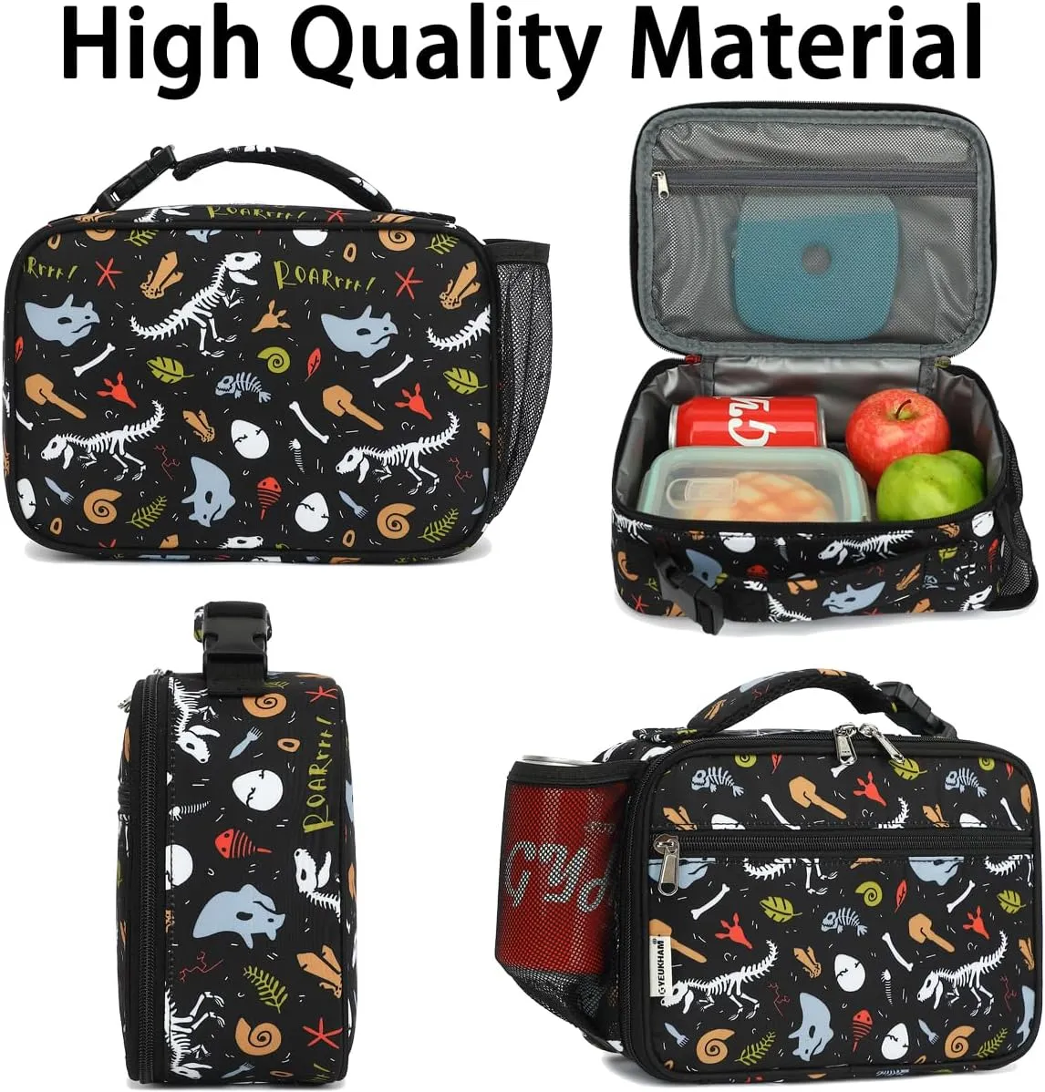 Insulated Lunch Box for School, Thermal Reusable Durable Freezable Lunch Bags for Kids Boys Girls Men Women - Small Soft Cooler Portable Lunch Tote Kit for Work Picnic Travel,Dinosaur Fossil