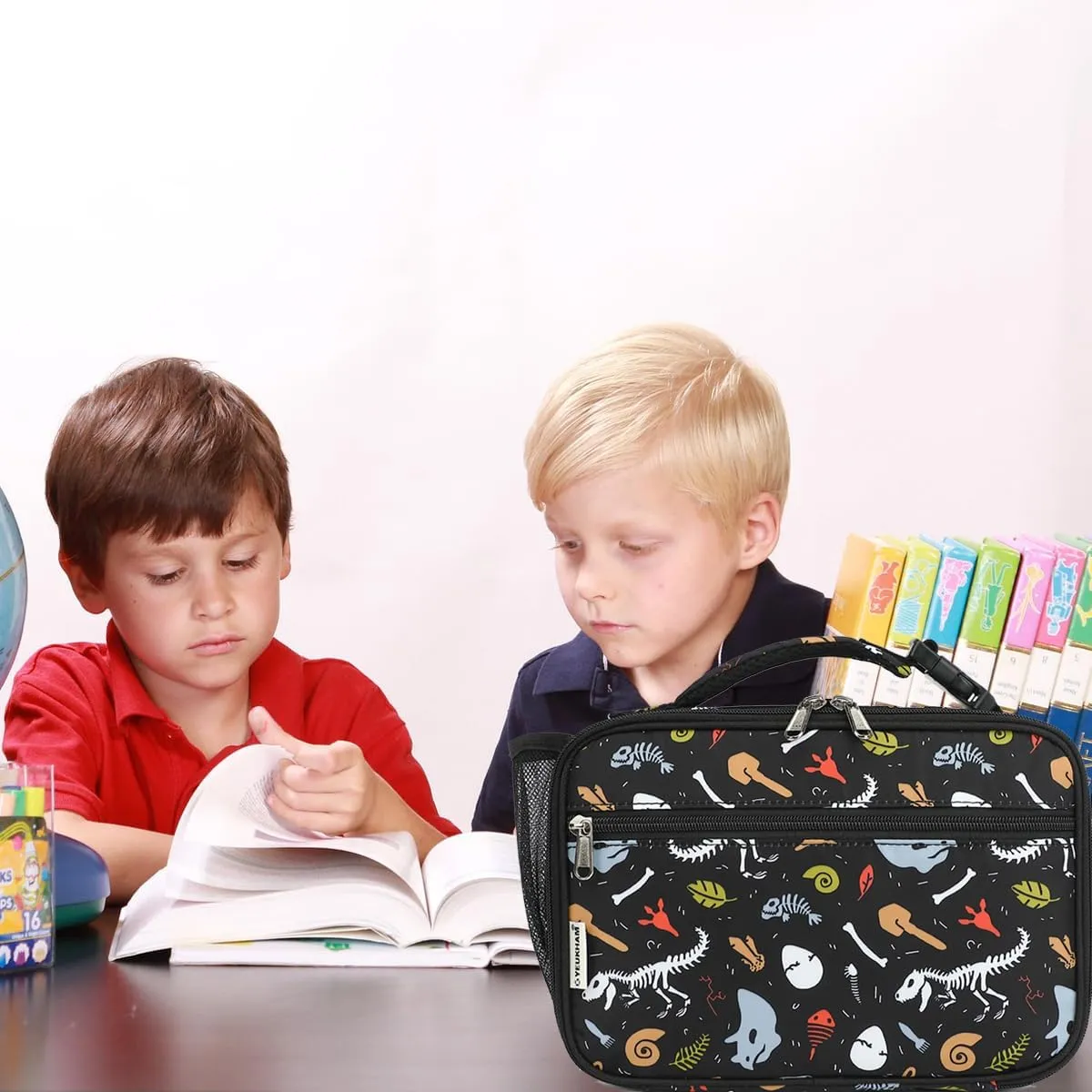 Insulated Lunch Box for School, Thermal Reusable Durable Freezable Lunch Bags for Kids Boys Girls Men Women - Small Soft Cooler Portable Lunch Tote Kit for Work Picnic Travel,Dinosaur Fossil