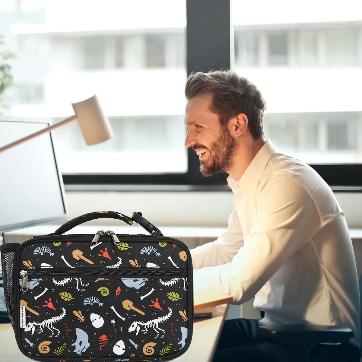 Insulated Lunch Box for School, Thermal Reusable Durable Freezable Lunch Bags for Kids Boys Girls Men Women - Small Soft Cooler Portable Lunch Tote Kit for Work Picnic Travel,Dinosaur Fossil
