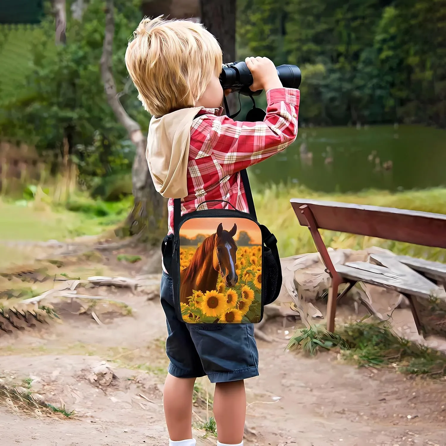 Insulated Lunch Box Horse Lunch Bag for Women & Men Small Leakproof Cooler Food Lunch Containers Reusable Large Capacity Lunch Tote Bags with Shoulder Strap for Work Travel Picnic