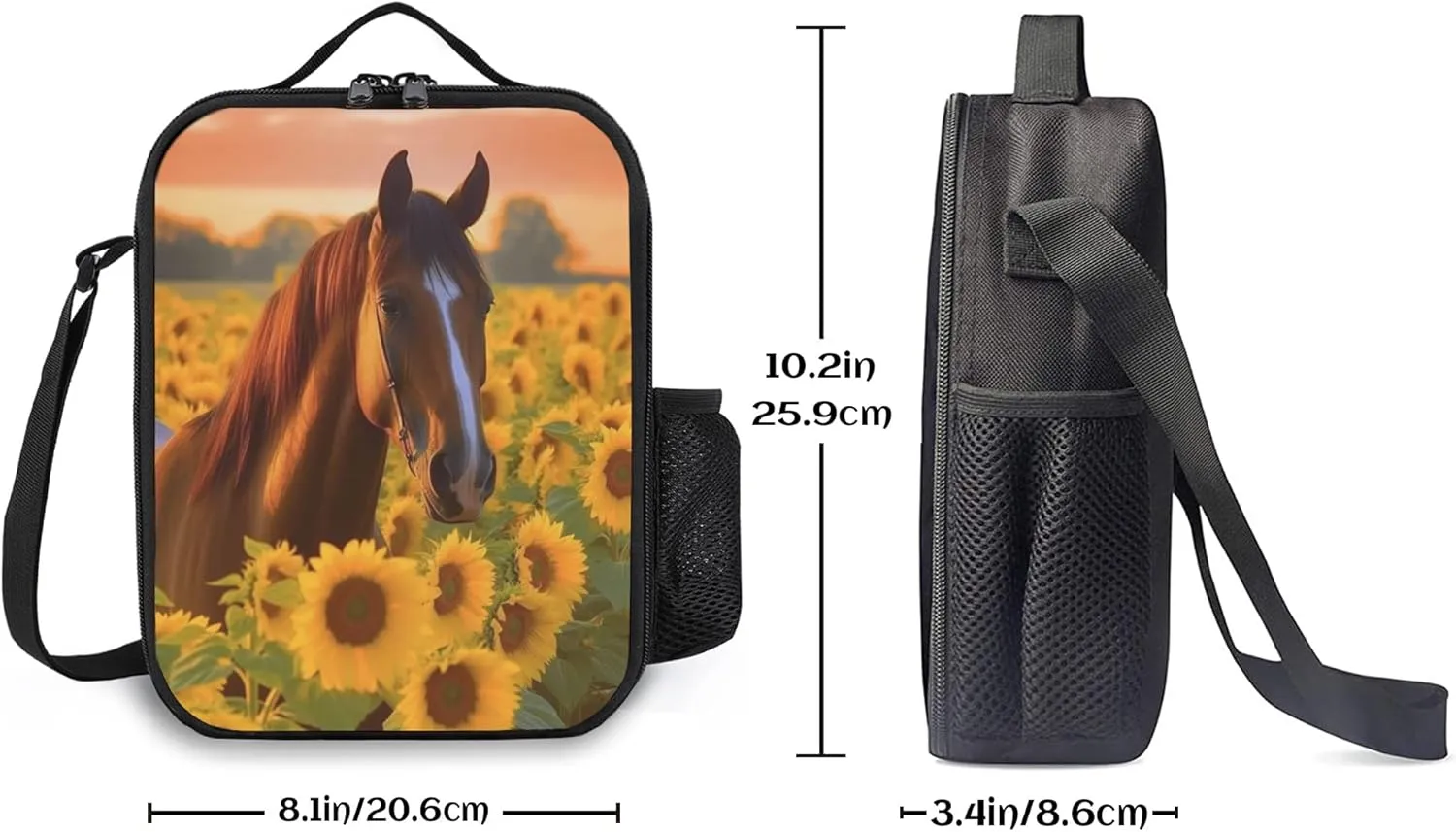 Insulated Lunch Box Horse Lunch Bag for Women & Men Small Leakproof Cooler Food Lunch Containers Reusable Large Capacity Lunch Tote Bags with Shoulder Strap for Work Travel Picnic