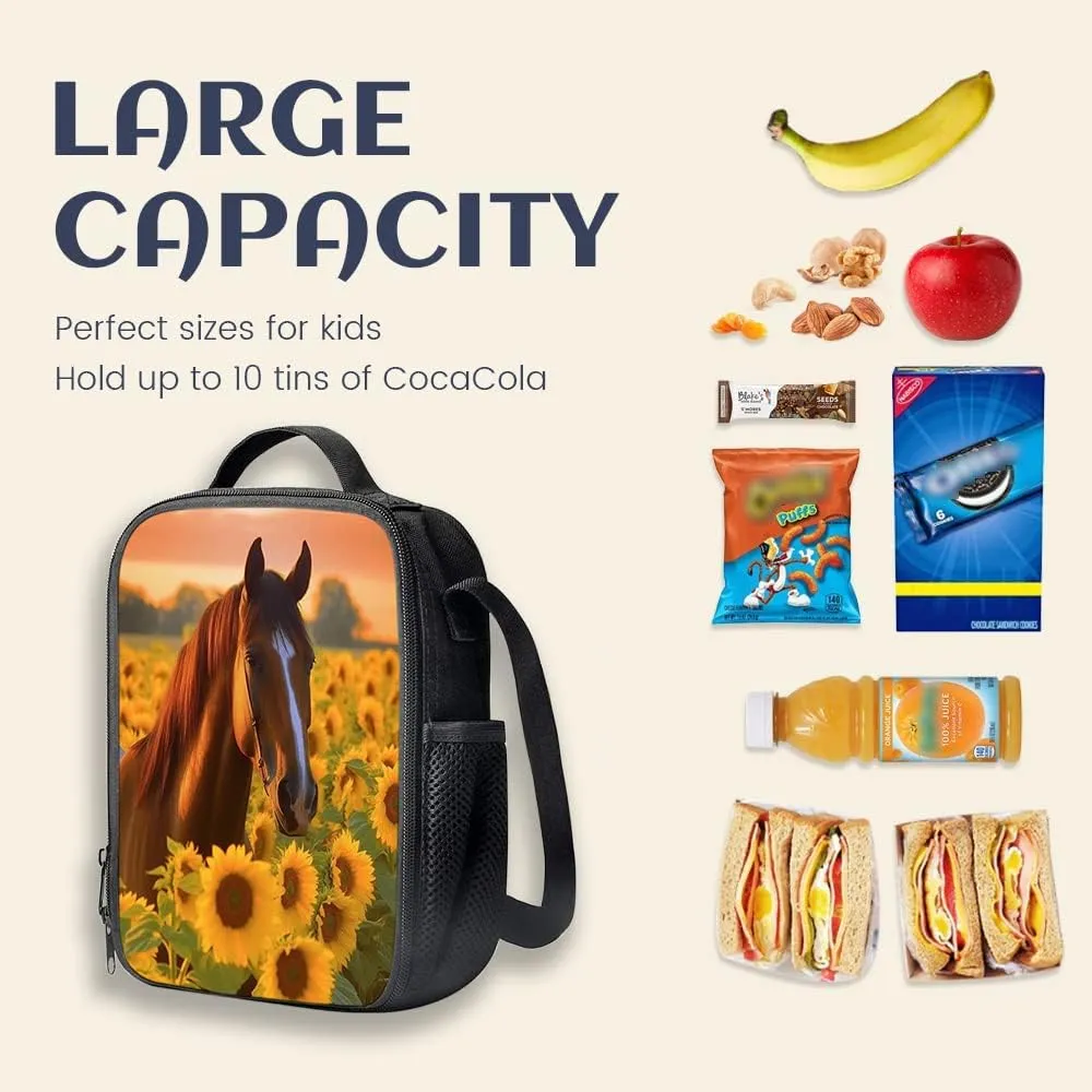 Insulated Lunch Box Horse Lunch Bag for Women & Men Small Leakproof Cooler Food Lunch Containers Reusable Large Capacity Lunch Tote Bags with Shoulder Strap for Work Travel Picnic