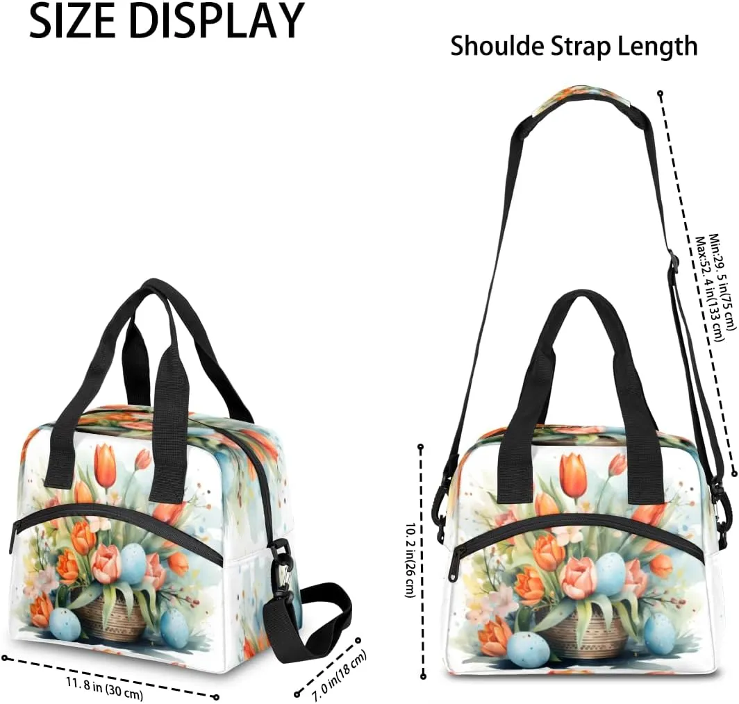 Insulated Lunch Tote Bag for Women Men, Tulips Floral Portable Lunch Box for Adults, Reusable Lunch Tote Bag for Work Picnic Travel, Cooler Tote Bag Tulips Flower Bed