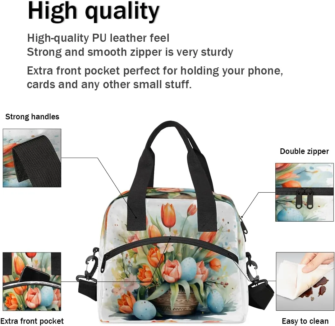 Insulated Lunch Tote Bag for Women Men, Tulips Floral Portable Lunch Box for Adults, Reusable Lunch Tote Bag for Work Picnic Travel, Cooler Tote Bag Tulips Flower Bed