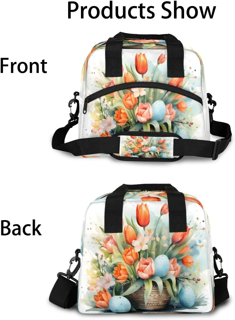 Insulated Lunch Tote Bag for Women Men, Tulips Floral Portable Lunch Box for Adults, Reusable Lunch Tote Bag for Work Picnic Travel, Cooler Tote Bag Tulips Flower Bed