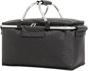 Insulated Picnic Basket 30L Foldable Insulated Grocery Picnic Set and Travel Shopping Bag,Strong Aluminum Frame Waterproof Lining Collapsible Design for Easy Storage Take it Camping (Black)