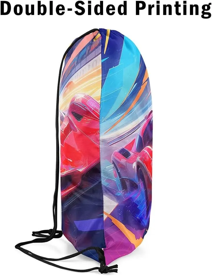 jejeloiu Race Car Drawstring Backpack 13"x15.7" Speed Sports Car Drawstring Bags Racing Car Drawstring Backpack Extreme Sports Waterproof Cinch Bag