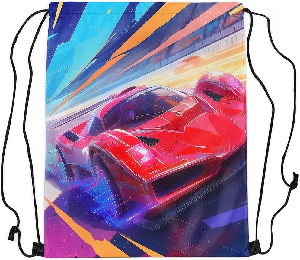 jejeloiu Race Car Drawstring Backpack 13"x15.7" Speed Sports Car Drawstring Bags Racing Car Drawstring Backpack Extreme Sports Waterproof Cinch Bag