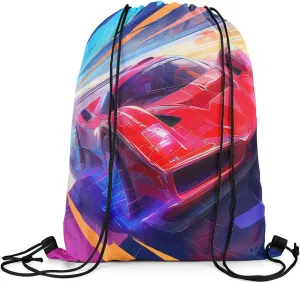 jejeloiu Race Car Drawstring Backpack 13"x15.7" Speed Sports Car Drawstring Bags Racing Car Drawstring Backpack Extreme Sports Waterproof Cinch Bag