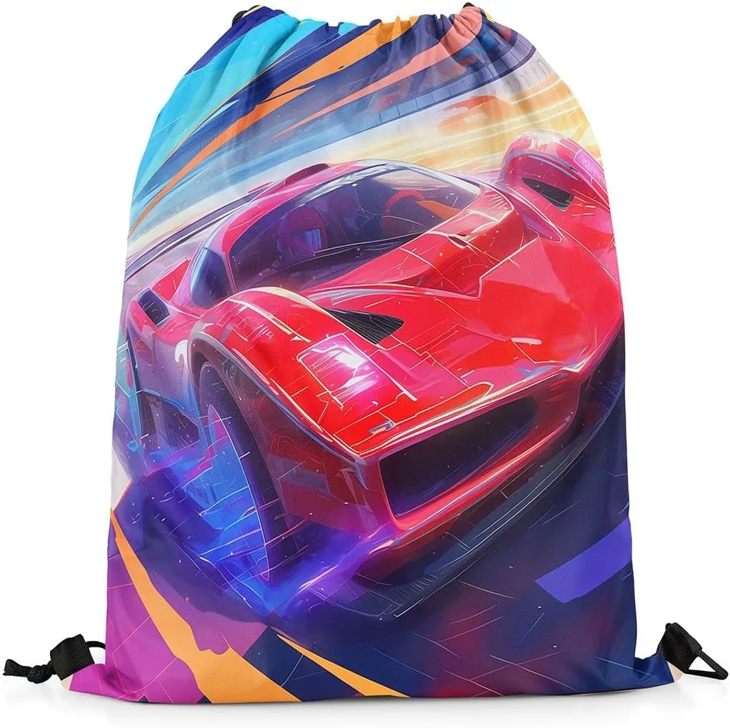 jejeloiu Race Car Drawstring Backpack 13"x15.7" Speed Sports Car Drawstring Bags Racing Car Drawstring Backpack Extreme Sports Waterproof Cinch Bag