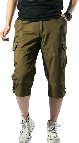 JEKE-DG Men's 3/4 Capri Shorts Below Knee Casual Pants Workout Multi-Pocket Long Shorts