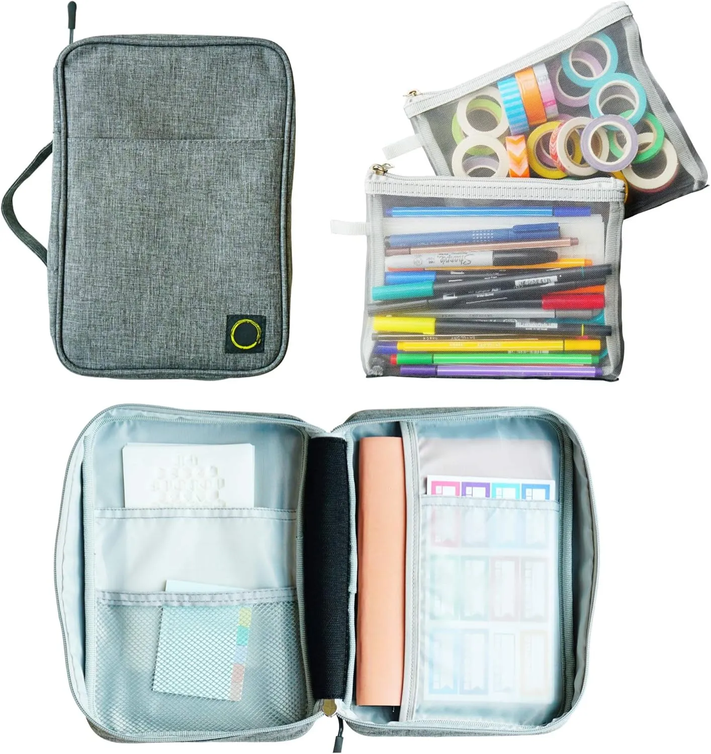 Journal Supplies Storage Case (Gray - Medium) - Custom Travel Organizer Holder for A5 Planner, Pens, Journal Supplies and Accessories (Case Only - Supplies Not Included)
