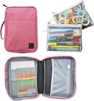 Journal Supplies Storage Case (Pink - Medium) - Custom Travel Organizer Holder for A5 Planner, Pens, Journal Supplies and Accessories (Case Only - Supplies Not Included)