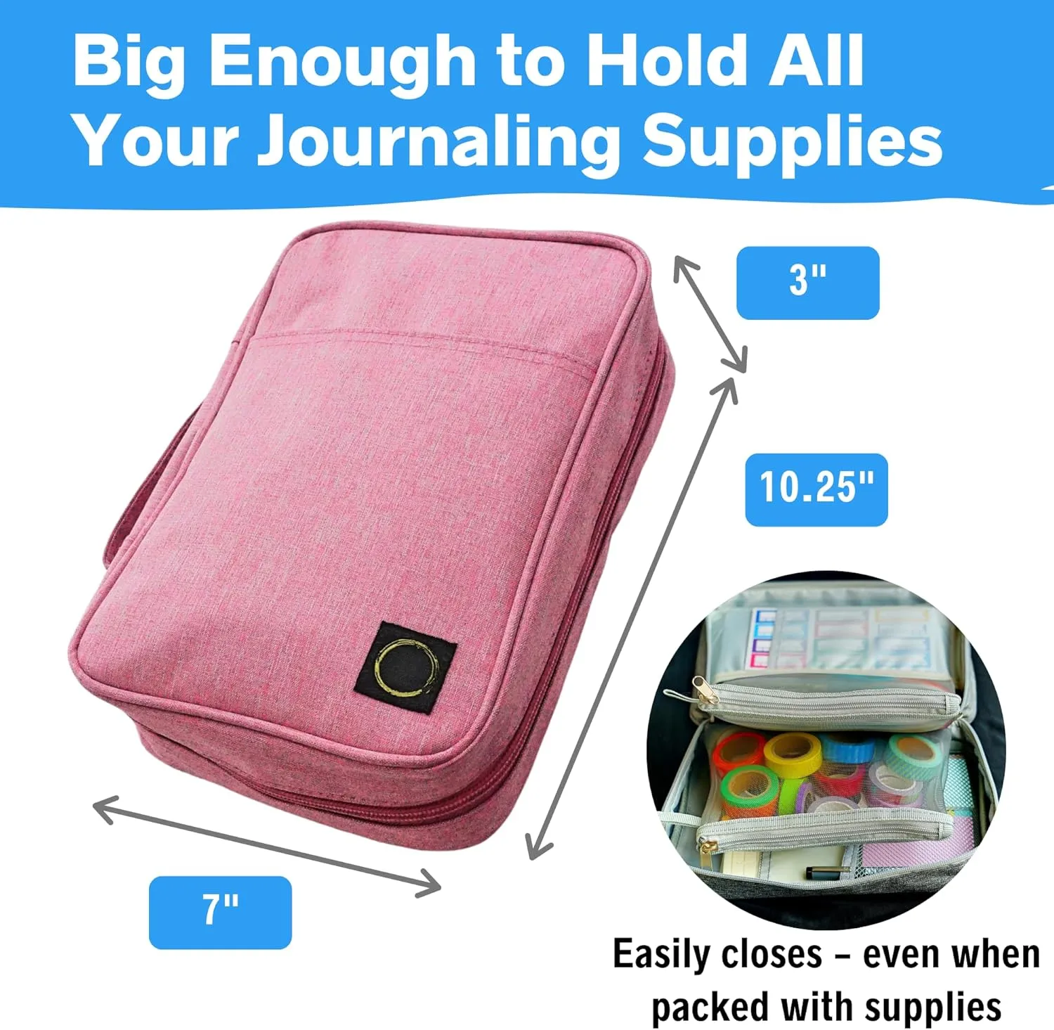 Journal Supplies Storage Case (Pink - Medium) - Custom Travel Organizer Holder for A5 Planner, Pens, Journal Supplies and Accessories (Case Only - Supplies Not Included)