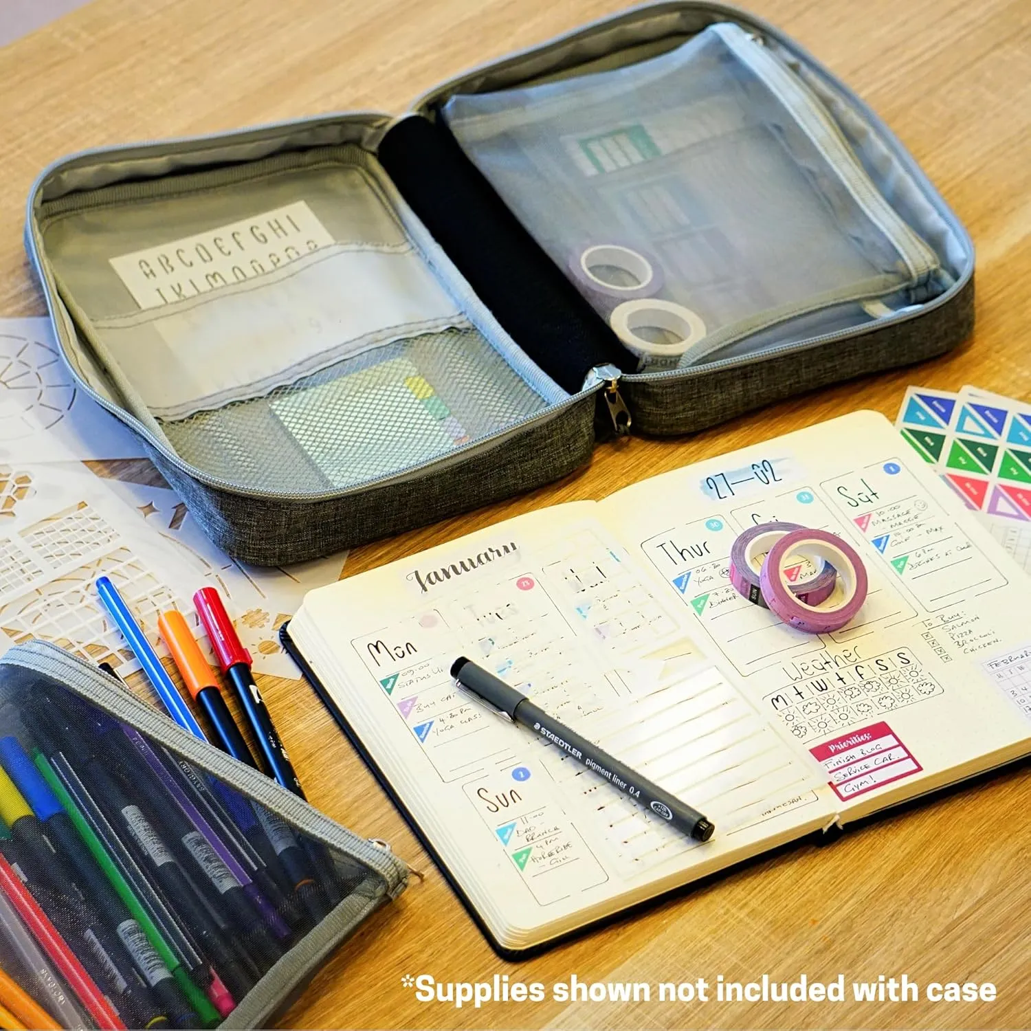 Journal Supplies Storage Case (Teal - Medium) - Custom Travel Organizer Holder for A5 Planner, Pens, Journal Supplies and Accessories (Case Only - Supplies Not Included)