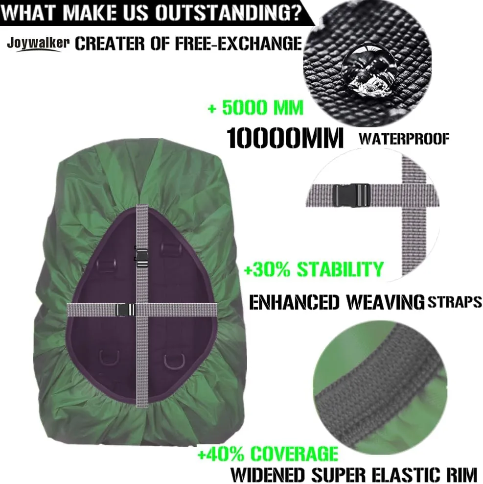 Joy Walker Waterproof Backpack Rain Cover, 10000mm Waterproof Level, Upgraded Anti-Slip Cross Buckle Straps, Four Strengthened Layers for Hiking Camping Traveling
