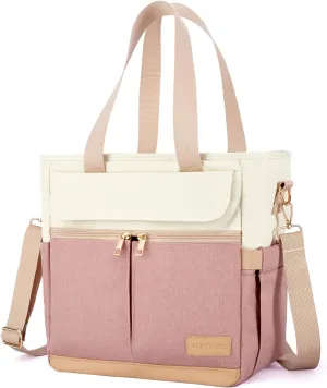 JOYHILL Lunch Bag for Women, Lunch Tote Leakproof Insulated Lunch Box with Shoulder Strap, Adult Reusable Lunch Cooler Tote Bags for Work Picnic Camping Beach (A-PINK)
