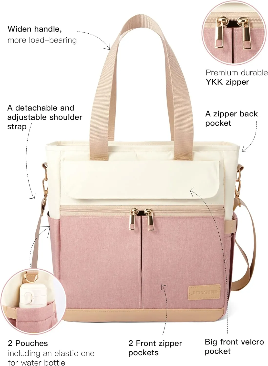 JOYHILL Lunch Bag for Women, Lunch Tote Leakproof Insulated Lunch Box with Shoulder Strap, Adult Reusable Lunch Cooler Tote Bags for Work Picnic Camping Beach (A-PINK)