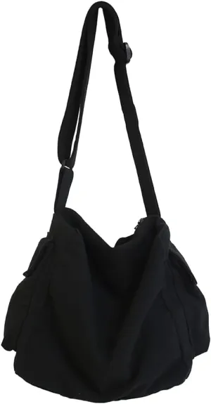 JQWSVE Canvas Messenger Bag Large Hobo Crossbody Bag with Multiple Pockets Canvas Shoulder Tote Bag for Women and Men