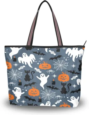 JSTEL Tote Bag for Women with Zipper,Polyester Tote Purse Holiday Tote Bag Work Handbag Women Gift