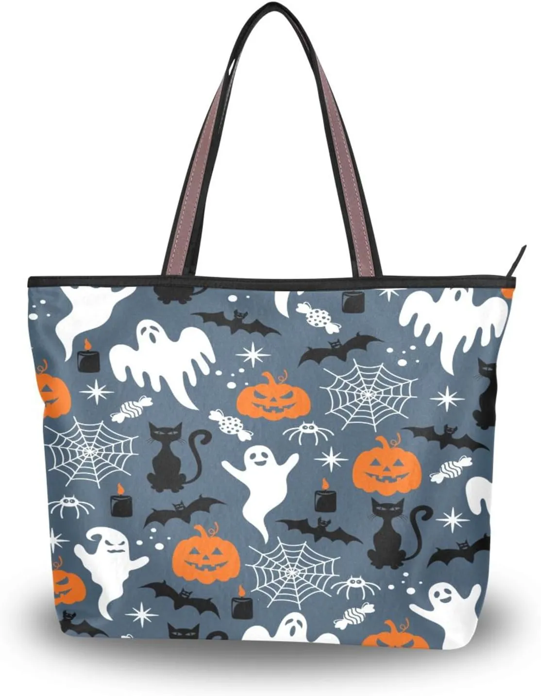 JSTEL Tote Bag for Women with Zipper,Polyester Tote Purse Holiday Tote Bag Work Handbag Women Gift